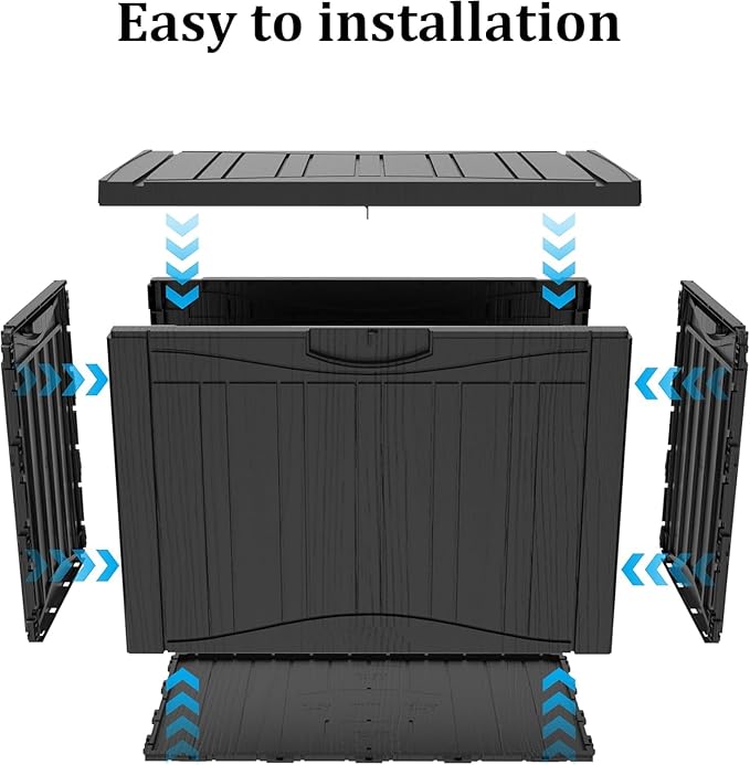 45 Gallon Lockable Resin Deck Box, Waterproof & UV-Resistant Outdoor Storage Box for Outdoor Cushion Storage, Garden Tools & Pool Accessories Storage, Black