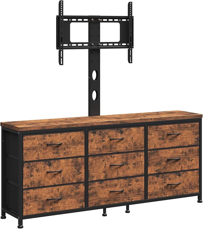 TV Stand with Mount for 32/55/65/75/85 inch TVs, Entertainment Center with 9 Fabric Drawers Dresser Storage, Height Adjustable Media Console