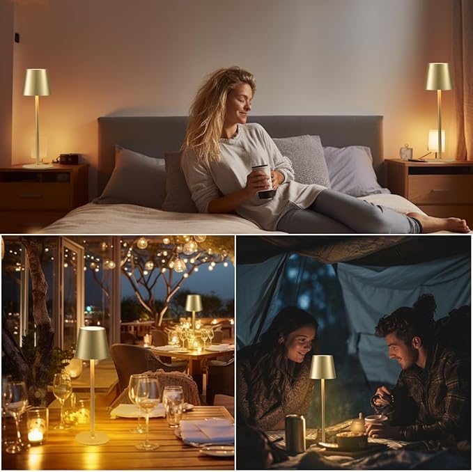 BGFHome Cordless Table Lamp LED Desk lamp,5000mAh Rechargeable Touch Night Light Wireless Minimalist Design for/Restaurant/Bedroom/Bars/Outdoor Party/Camping/Coffee Shop(2 Pack Gold)…