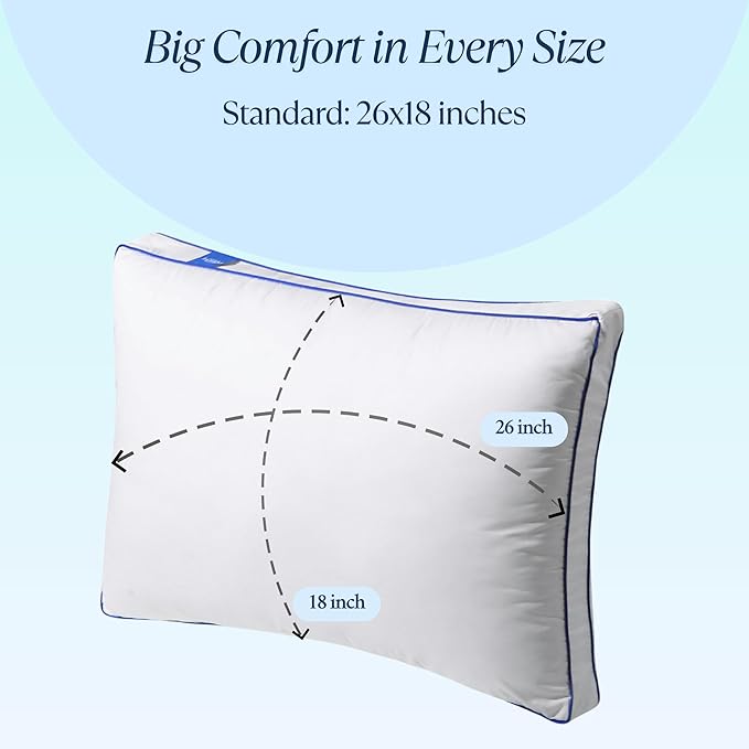 Adjustable Premium Memory Foam Pillow, Standard Size 26x18 inches, 400 TC Organic Cotton Cover with Down Alternative Plush Padding, Designed for Stomach, Back, & Side Sleepers