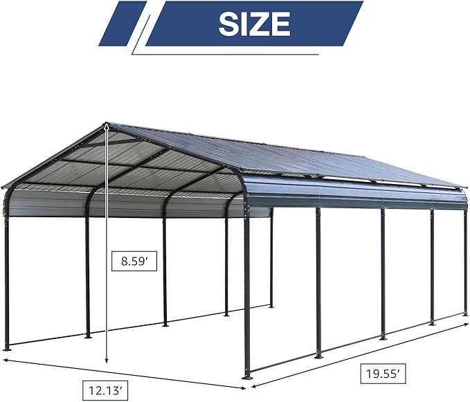 OC Orange-Casual 12 x 20 FT Metal Carport, Outdoor Heavy Duty Steel Canopy, Garage Car Shelter Shade with Metal Roof, Patio Car Tent for Car,Truck and Boats, Dark Gray