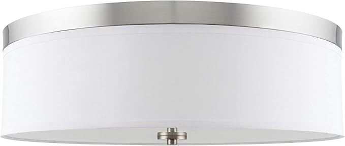 Kira Home Walker 20" Large Mid-Century Modern 3-Light Flush Mount Ceiling Light, White Fabric Shade + Round Glass Diffuser, Brushed Nickel Finish