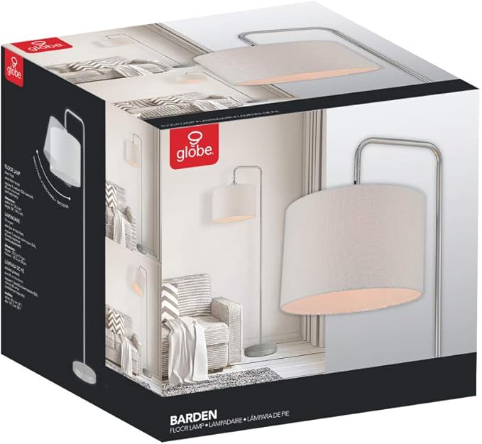 GLOBE Electric 67396 Barden 58" Floor Lamp, Silver, White Fabric Shade, On/Off Socket Rotary Switch