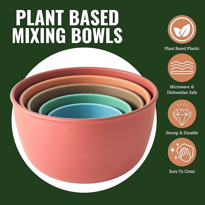 Bamboozle Astrik Baking Bundle | 5 Piece Mixing Bowl Set | Measuring Cups and Spoons | Cooking and Meal Prep | Dishwasher Safe | Microwave Safe | Desert Bloom