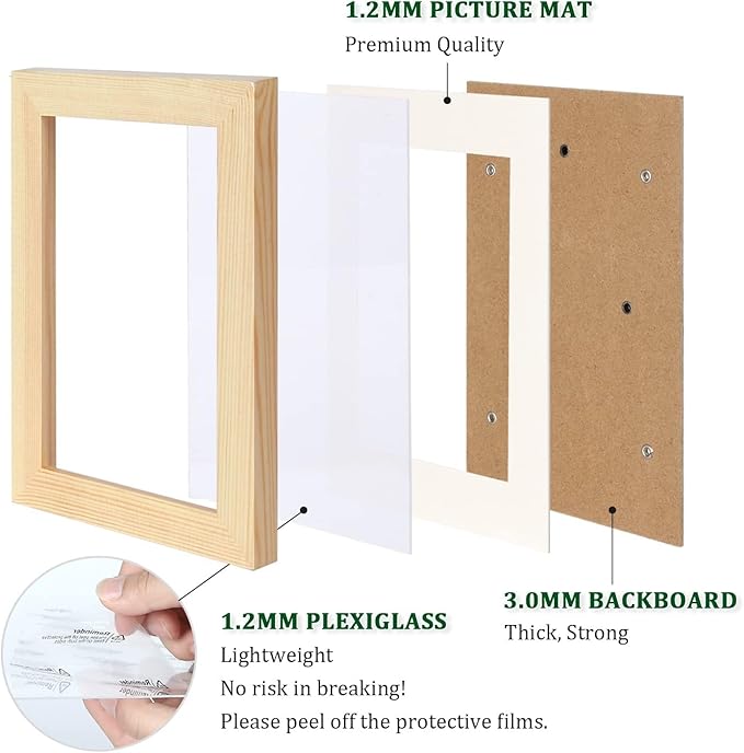Egofine 18x24 Solid Wood Picture Frame, Made of Solid Wood Covered by Plexiglass 16x20 with Mat 18x24 without Mat, Poster Frame for Wall Mounting Photo Frame Vertically or Horizontally, Natural Wood