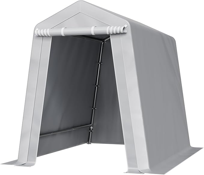 VEVOR 6x8x7 FT Portable Outdoor Storage Shed, Heavy-Duty Waterproof Shelter with Roll-Up Zipper Door & Vents, UV-Resistant Carport for Motorcycle, Bike, Lawn Mower, Tools �Gray