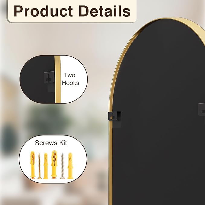 FICTOR Bathroom Vanity Mirror for Wall,2 Pack 24”x36” Arched Metal Framed Bathroom Mirror for Over Sink, Entryway, Living Room,Bedroom(Gold)