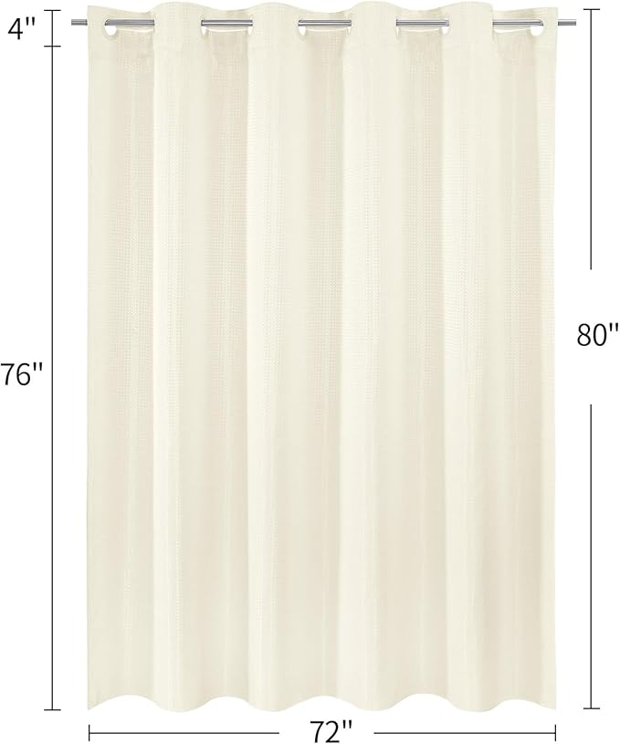 MitoVilla Ivory Long Shower Curtain 72 x 80, No Hooks Needed 80 inch Long Heavyweight Waffle Fabric Shower Curtain Set with Snap-in Liner for Hotel Grade Spa-Like Bathroom Decor, Ivory/Beige