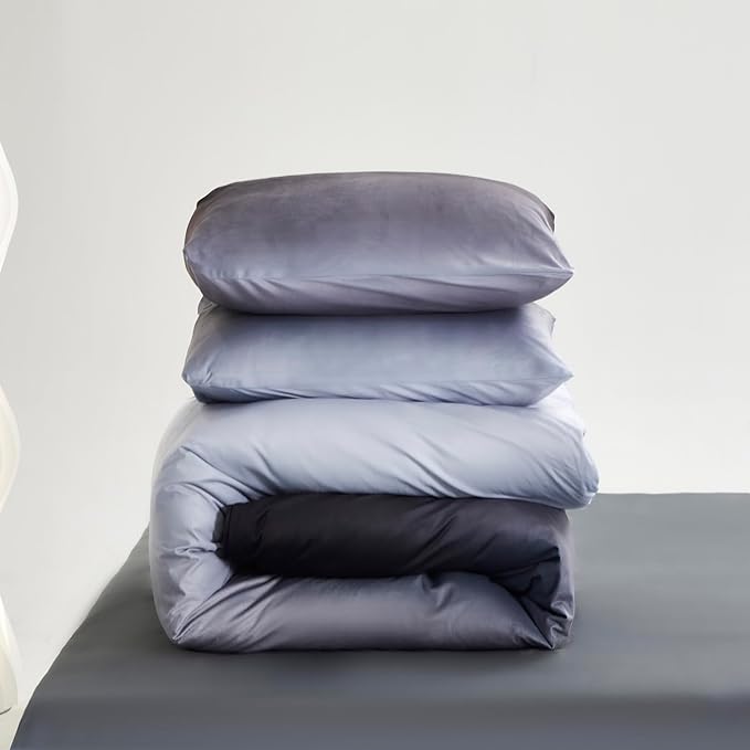 Luxlovery Black Grey Velvet Comforter King Gradient Fluffy Plush Flannel Bedding Set Men Women Sherpa Micromink Ink Winter Warm Blanket Quilts Warm Comforter Set King Size