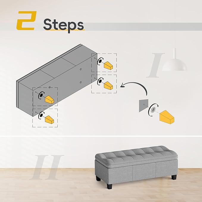 JUMMICO 47 Inches Storage Ottoman with Legs, End of Bed Bench, Foot Rest for Couch, for Living Room, Bedroom, Entryway, 17.3" D x 47.2" W x 18.5" H, Easy Assembly (Light Gray)