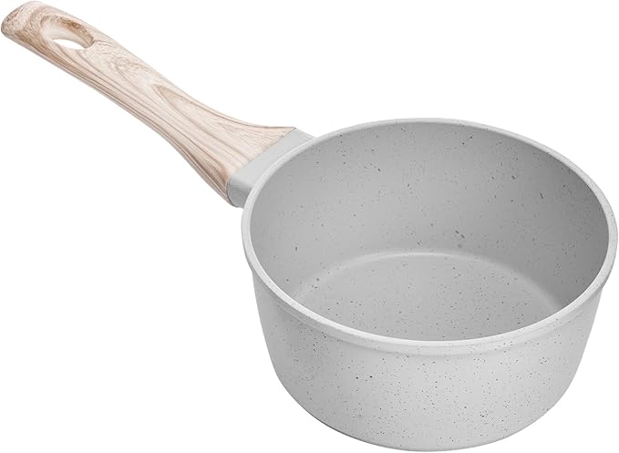 VEVOR 1.5 QT Saucepan, Nonstick Saucepan with Tempered Glass Lid, Multipurpose Cooking Sauce Pot with Detachable Handle, Sauce Pan Small Kitchen Cooking Pot with Coating, Induction Compatible, White