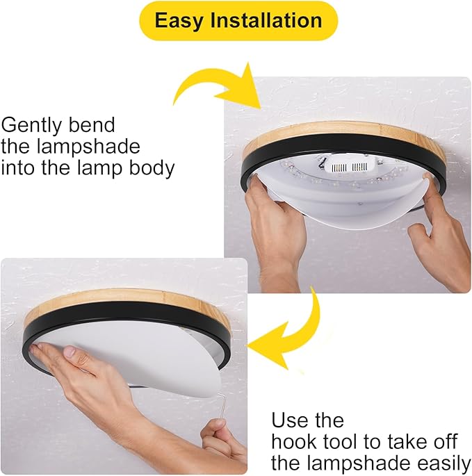 Modern Wood Ceiling Light,Round LED Flush Mount Ceiling Light,Minimalist Ceiling Lamp Black Ceiling Lighting Fixtures for Kitchen Bedroom Laundry Room Living Room Entryway Hallway&11.81 in