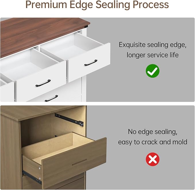 Farmhouse 7 Drawer Dresser For Bedroom, 51" Wide Chest Of Drawers, Wood White Dresser With Metal Handle And Anti-Tipping Device, Storage Dressers Organizer For Bedroom, Living Room, Hallway, White