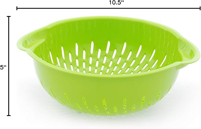 Mintra Home Mixing Bowl w/Colander (Large 4.5L, Green) - For Washing & Draining Fruits And Vegetables - Heavy Duty Plastic for Baking, Cooking Supplies - Dishwasher Safe