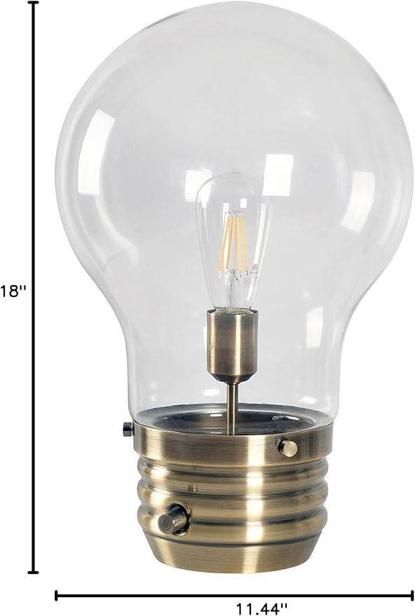 Kenroy Home 32462AB Edison Table Lamp with Antique Brass Finish, Rustic Style, 18" Height, 11.438" Width, 11.438" Depth