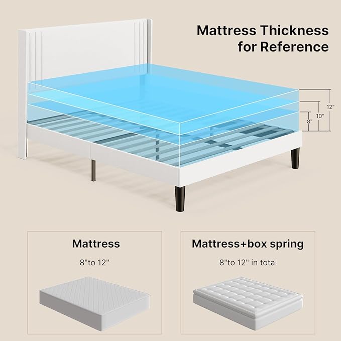 Gizoon Queen Bed Frame with Wingback Headboard, Upholstered Platform Bed with Modern Geometric Headboard, Wooden Slats, Noise-Free, No Box Spring Needed