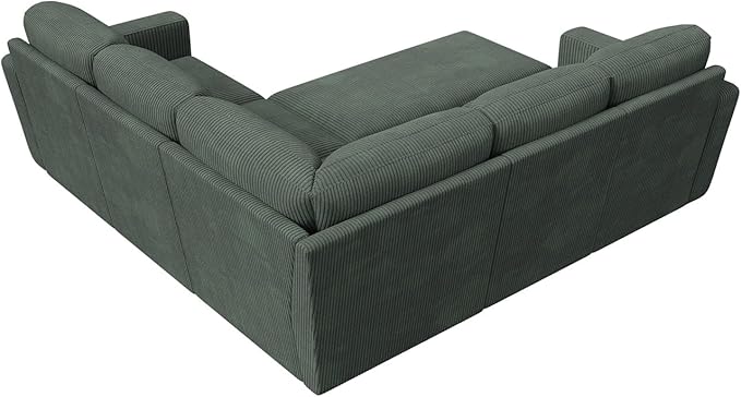 HONBAY Sectional Sleeper Sofa with Pull Out Bed, Corduroy L Shaped Couch with Storage, Modular Sectional Couches for Living Room, Green