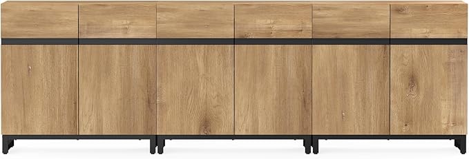 WAMPAT Modern TV Stand for 75-110 Inch TVs, Wooden Entertainment Center Console With Metal Base and Adjustable Shelves for Living Room, Bedroom, 94.5 Inch, Oak