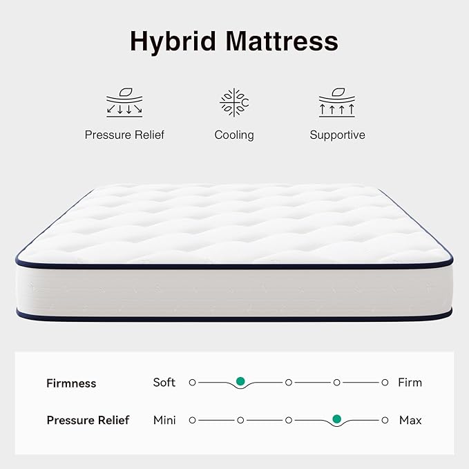 Novilla 8 inch Twin XL Mattress for Kids,Foam and Spring Hybrid Mattresses for Comfortable Sleep,Steel Coils for Durable Support,CertiPUR-US Certified Foam,Youth/Guest Rooms,Twin XL Mattress in a Box