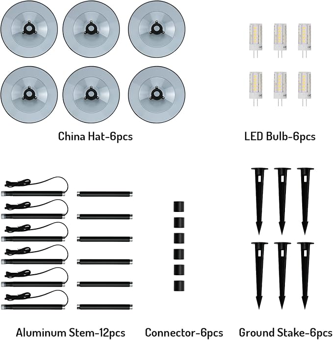 3W LED Landscape Lights Landscape Lighting Low Voltage Outdoor Pathway Lighting Replaceable LED Bulb 3000K Aluminum housing with ABS Ground Stake for Yard Patio Driveway Black, Pack of 6