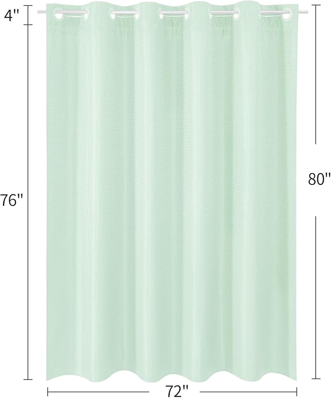 MitoVilla Green Long Shower Curtain 72 x 80, No Hooks Needed 80 inch Long Heavyweight Waffle Fabric Shower Curtain Set with Snap-in Liner for Hotel Grade Spa-Like Bathroom Decor, Mint Green
