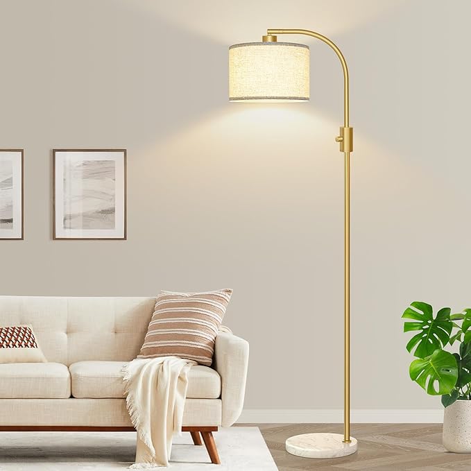 【Upgraded】 Dimmable Gold Floor Lamp, 1200 Lumens LED Bulb Included, Arc Floor Lamps for Living Room Modern Standing Lamp with Marble Base, Tall Lamp for Living Room Bedroom Office Reading Room Nursery