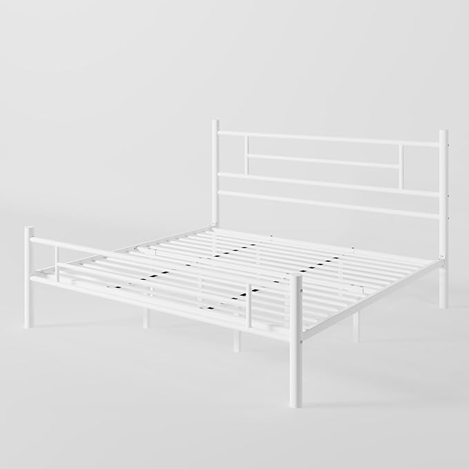 Allewie 14 Inch King Size Metal Platform Bed Frame with Headboard and Footboard, Underbed Storage, Strong Metal Slats Support, Mattress Foundation, No Box Spring Needed, Easy Assembly, White