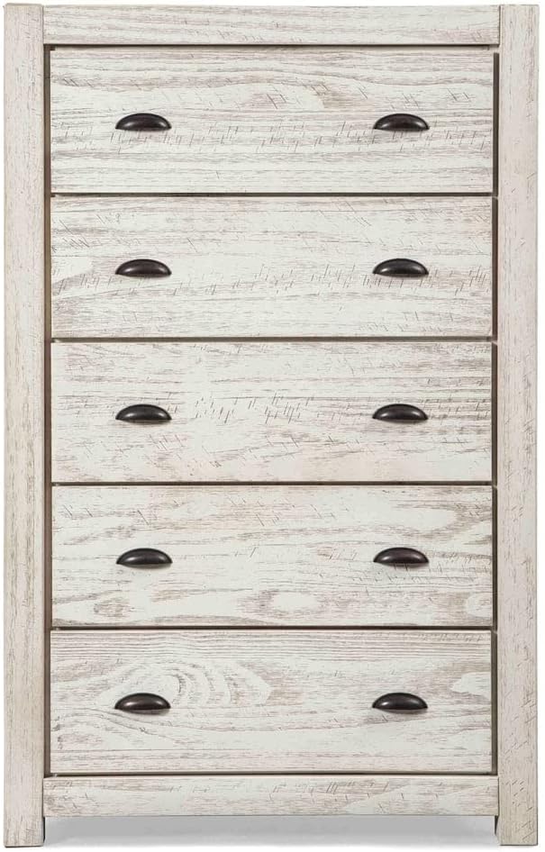 Grain Wood Furniture Montauk 5-Drawer Chest, Solid Wood with a Rustic Grey Finish