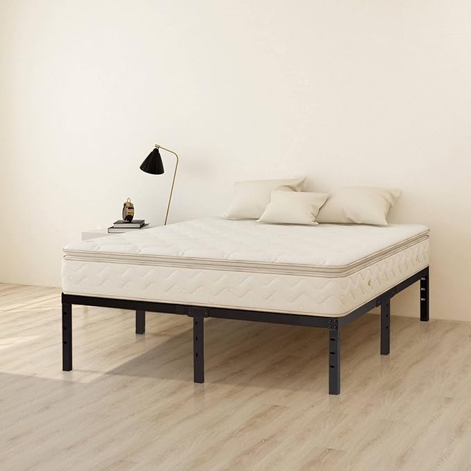 Full Size Bed Frame, Heavy Duty Metal Frames with Steel Slats Support, No Box Spring Needed, 16 Inch High Metal Platform Bed Frames with Storage, Non-Slip and Noise-Free, Black