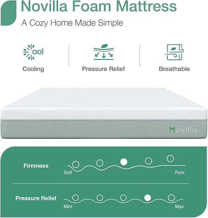 Novilla Full Mattress,10 Inch Gel Memory Foam Mattress for Suppotive &Pressure Relieving, Medium Firm Feel in a Box,Bliss