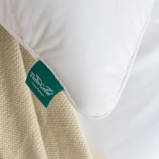 Three Geese White Goose Feather Down Pillows King Size Set of 1-100% Cotton, Medium Firm,Soft Support