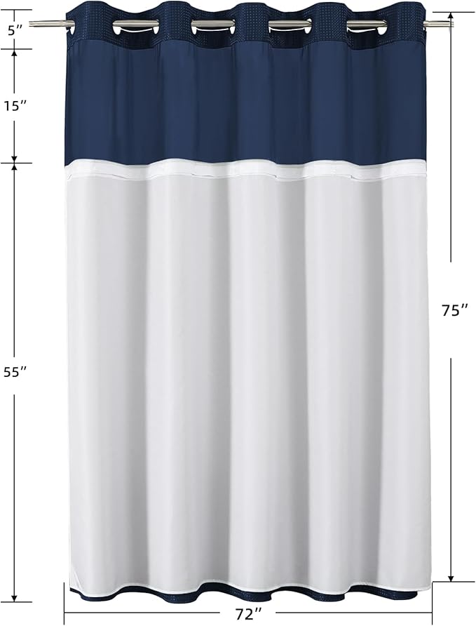 Colorful Star 256GSM Waffle Weave Heavy Duty Shower Curtains, No Hook Shower Curtain with Snap in Fabric Liner, Hotel Style Waterproof Bathroom Curtain Set, 72 x 75 Inch, Navy Blue