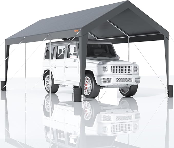 VEVOR Carport Car Canopy 10x20ft, Upgraded Heavy Duty Car Port Garage Boat Shelter Party Tent with 8 Reinforced Poles and 4 Weight Bags, UV Resistant Waterproof Tarp for SUV, Truck, Boat