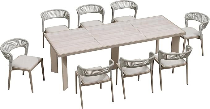 PURPLE LEAF 9 Pieces Outdoor Dining Set Patio Table and Chairs Set Aluminum Rattan Wicker Patio Dining Set for Lawn Backyard Deck Champagne