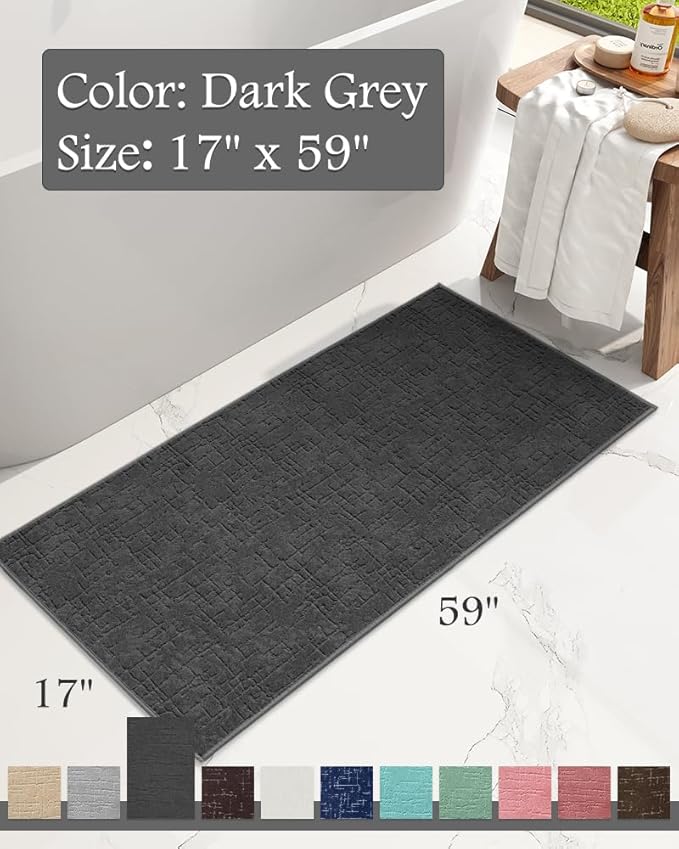 AMOAMI-Bath Mat-Absorbent Quick Dry Bathroom Floor Mats-Washable Rubber Backing Bath Mats for Bathroom Rugs Fit Under Door-Bath Rug for in Front of Sink Bathtub Shower Room, Dark Grey 17''x59''