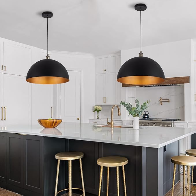 Vintage 2 pendant light,Industrial Pendant Light,17.72 inches large diameter, Line length 78.74" black and gold pendant light, widely used in the kitchen island, bedroom, dining room, hallway, garage