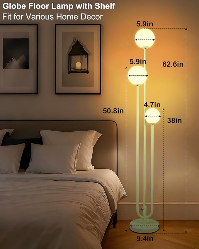 Lightdot 63IN Floor Lamp with 3 Green U-Pole, Modern Floor Lamp with 3000K Soft Warm White LED Bulbs Included, Candle Holder Style Modern Tall Lamp for Living Room/Wedding/Party