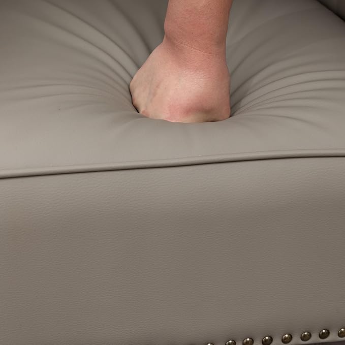 Accent Chair, Faux Leather Living Room Chairs with Nailhead Trim, Mid-Century Lounge Armchair with Solid Wood Legs, Comfy Reading Single Sofa for Bedroom, Waiting Room (Grey, 1 Chair)