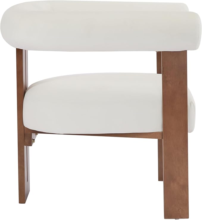 Christopher Knight Home Modern Velvet Upholstered Accent Chair for Living Room, Home Office, Apartment, Arm Chair with Curve Backrest and Birch Wood Legs, Three Legs Structure, White and Brown