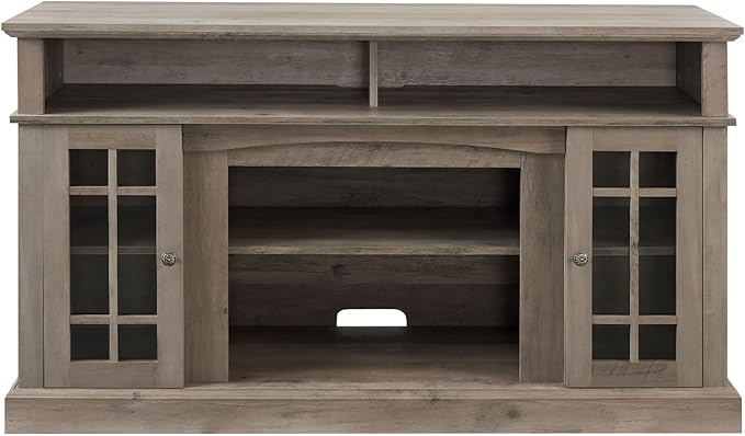 HMFULE 58" TV Stand with Storage for 55 60 65 inch Television, Entertainment Center 2 Glass Doors & Adjustable Shelves, Engineered Wood Modern Farmhouse Living Room Bedroom Furniture (Gray Wash)