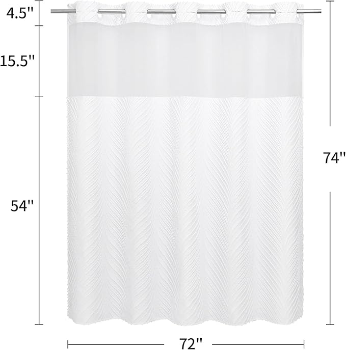 No Hook Boho White Shower Curtain and Liner Set, Modern Fabric Shower Curtain with Snap in Liner, Tufted Style with See Through Top Window Shower Curtains for Luxury Bathroom Decor, 72x74