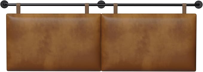 Queen Headboard, Hanging Headboards with Brown Faux Leather Industrial Pipe Modern Style Only for Bed Backboard (Brown Leather, Queen)