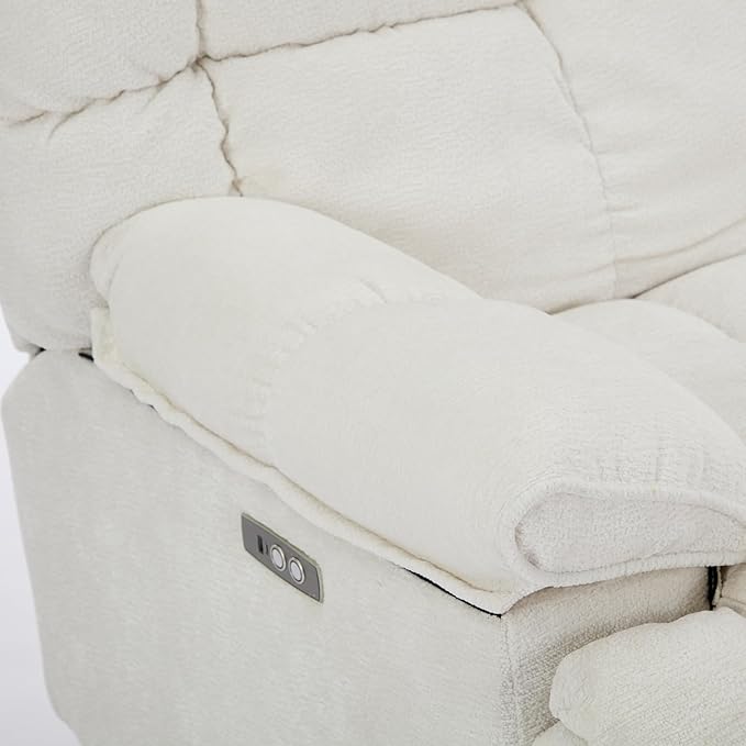 GINGO Power Oversized Recliner Chair, Extra Wide Swivel Rocking Recliner Chair, Breathable Soft Fabric Modern Single Sofa for Living Room, 90°-140° Electric Adjustable Angle, USB & Type-C Port, White