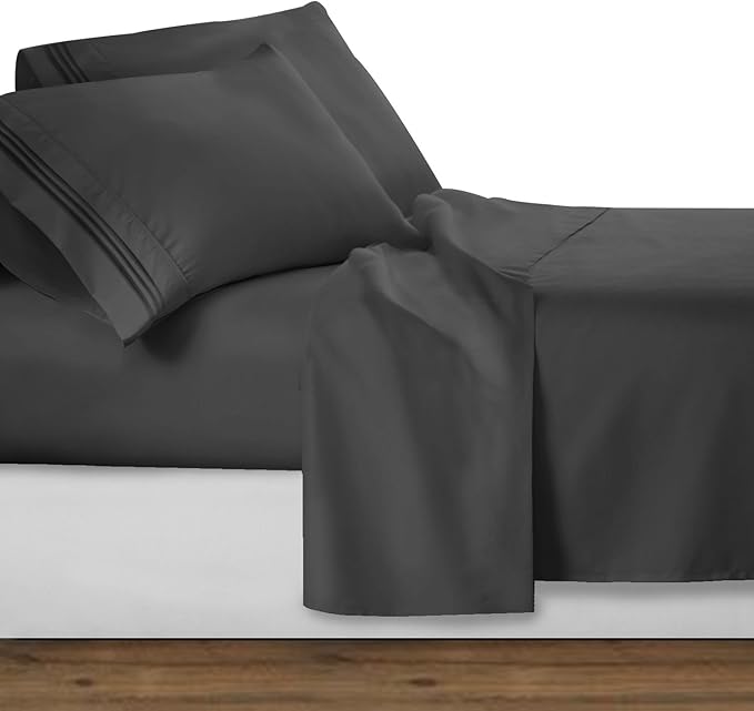 Clara Clark Bed Sheets, Premier 1800 Series 4 Piece Bed Sheet Set, Deep Pocket, Wrinkle, Fade, Stain Resistant, Luxury Soft Bedding Sheets & Pillowcases, Twin, Charcoal Gray