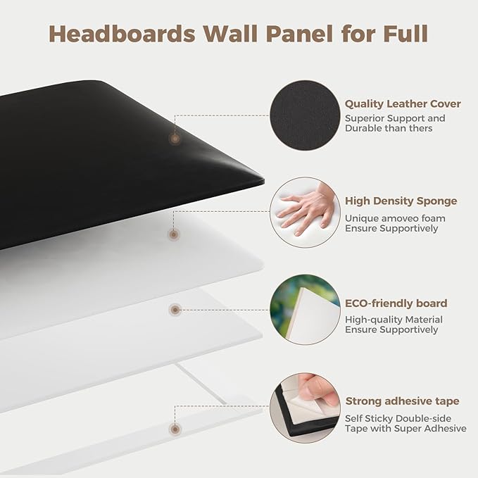 6-Piece Wall Mount Headboard Kit - White Peel and Stick Upholstered Headboard for Queen Size Bed, Floating Bed Backboard, 24" x 12" Panels, Artificial Leather