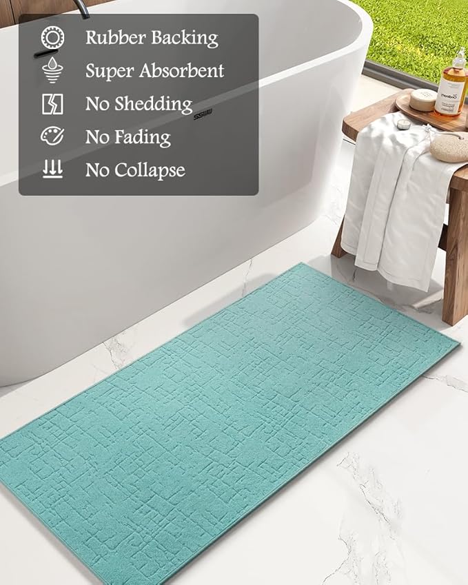 AMOAMI-Bath Mat-Absorbent Quick Dry Bathroom Floor Mats-Washable Rubber Backing Bath Mats for Bathroom Rugs Fit Under Door-Bath Rug for in Front of Sink Bathtub Shower Room, Lake 24''x48''