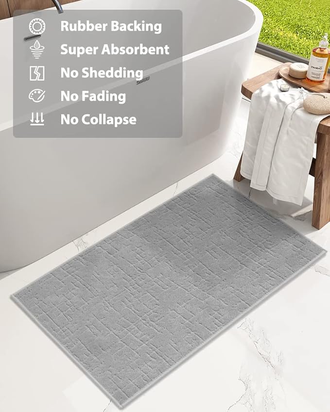 AMOAMI-Bath Mat-Absorbent Quick Dry Bathroom Floor Mats-Washable Rubber Backing Bath Mats for Bathroom Rugs Fit Under Door-Bath Rug for in Front of Sink Bathtub Shower Room, Grey 20''x32''