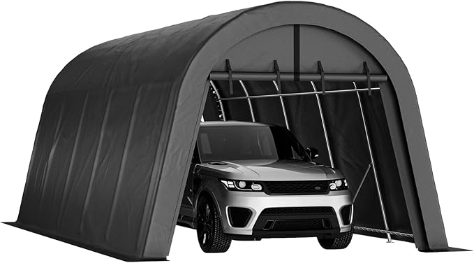 Portable Garage, Carport Canopy 12x20 FT Heavy Duty Car Port with Reinforced All-Steel Frame, Car Tent Garage with Zipper Doors for Outdoor Waterproof and UV Resistant Anti-Snow All Covered Carports