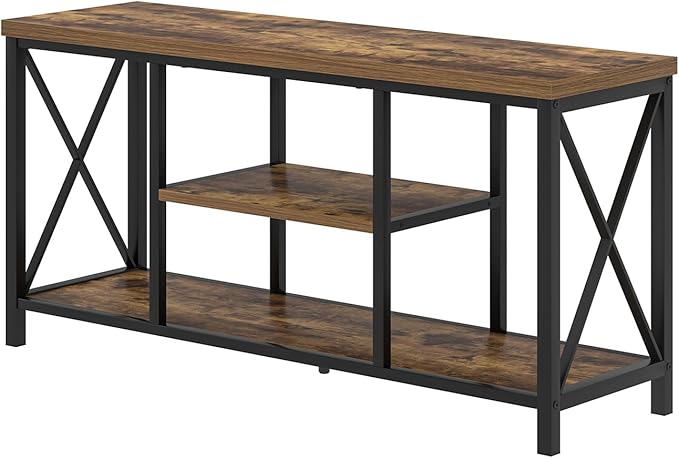 EXCEFUR TV Stand for Televisions up to 55 Inch, Modern Entertainment Center with Storage, Industrial Media TV Console Table for Living Room Bedroom, Rustic Brown 47 Inch