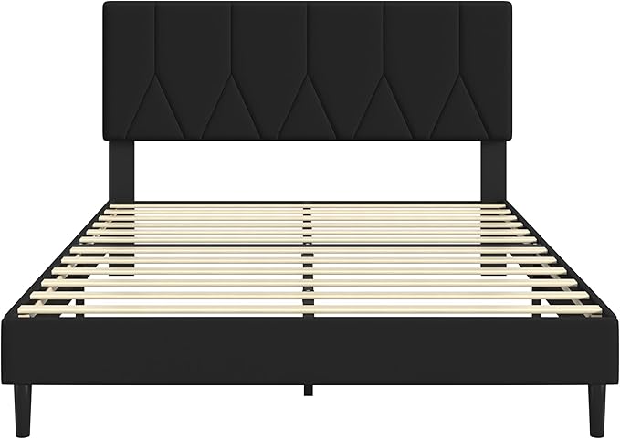 Queen Size Bed Frame, Platform Bed Frame with Velvet Upholstered Headboard, Queen Upholstered Mattress Foundation with Strong Wooden Slats, No Box Spring Needed, Noise Free, Easy Assembly